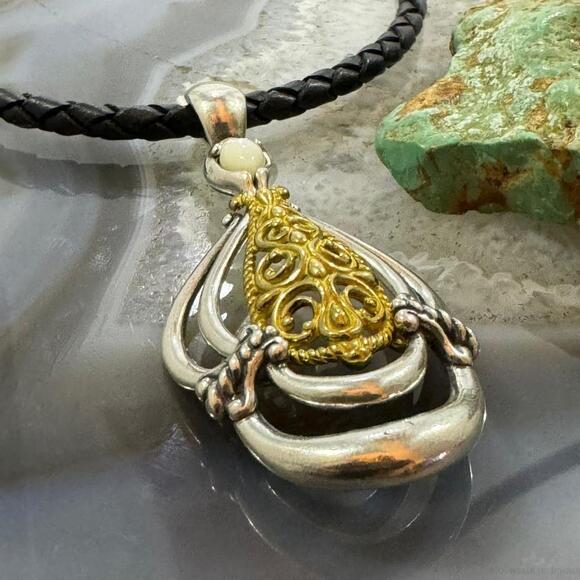 Carolyn Pollack Sterling & Brass Mother of Pearl Decorated Enhancer Pendant - Picture 4 of 10